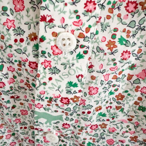NEW Maison Kitsune White Logo Floral Button Down Shirt M - Picture 5 of 7